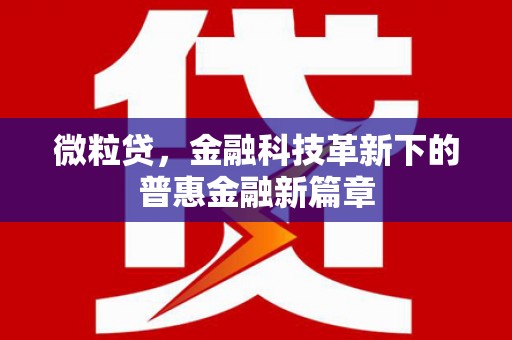 广元微粒贷，金融科技革新下的普惠金融新篇章